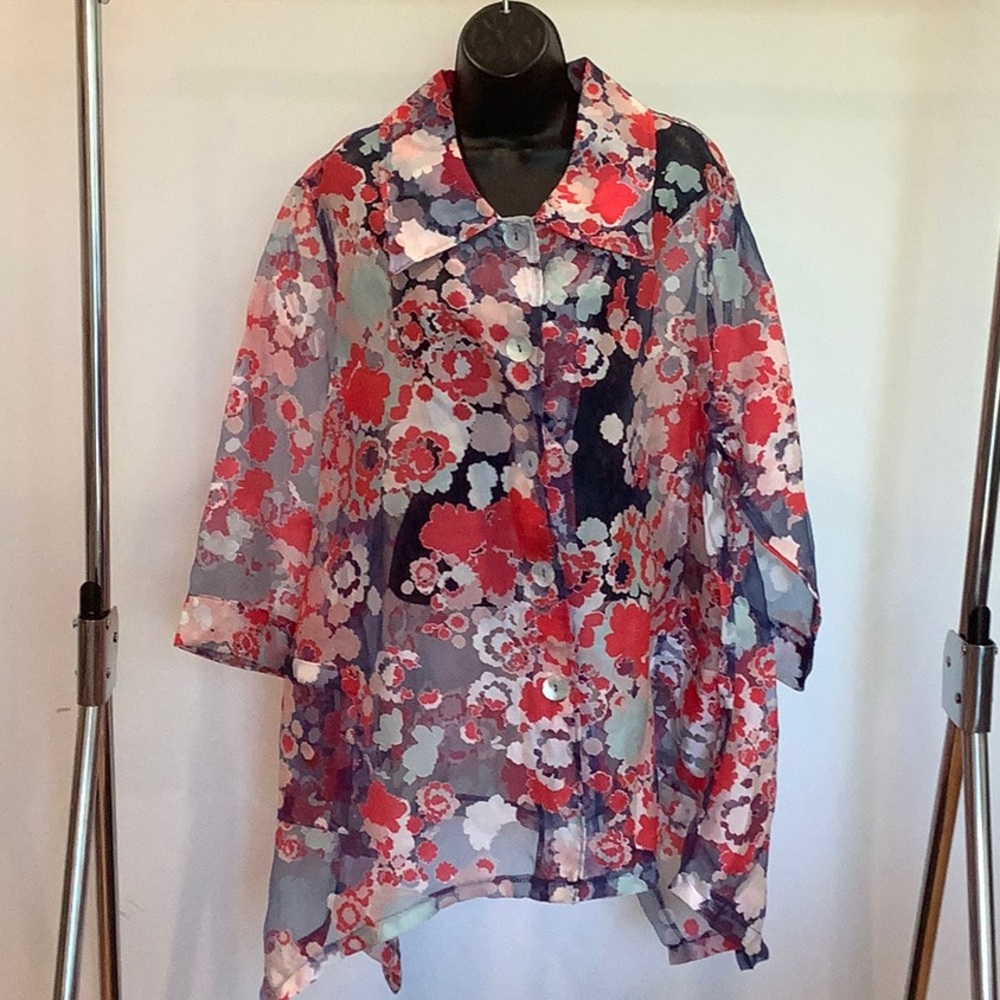 Mirror Image Floral Sheer Blouse, Size 3X